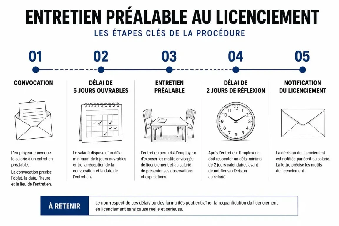 Chronologie des étapes de la procédure d'entretien préalable au licenciement