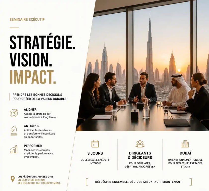 Organiser un séminaire d'entreprise stratégique à Dubaï en 2024 dans une salle de réunion premium avec vue sur la skyline