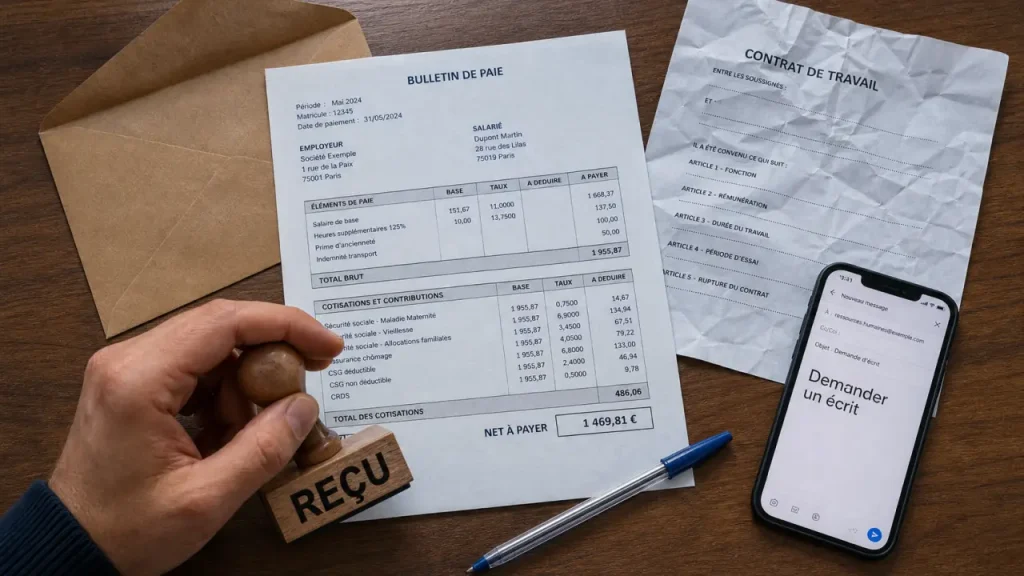 Fiche de paie sans contrat de travail : ce qu’elle prouve vraiment