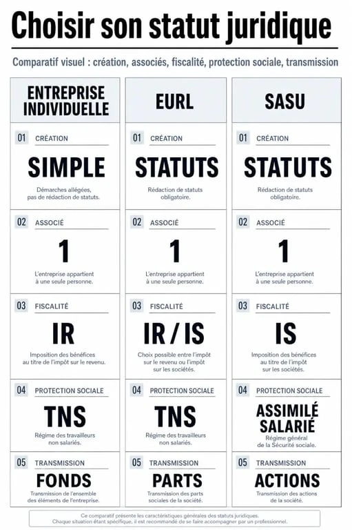 Comparatif visuel de la societe au nom propre, de l’EURL et de la SASU