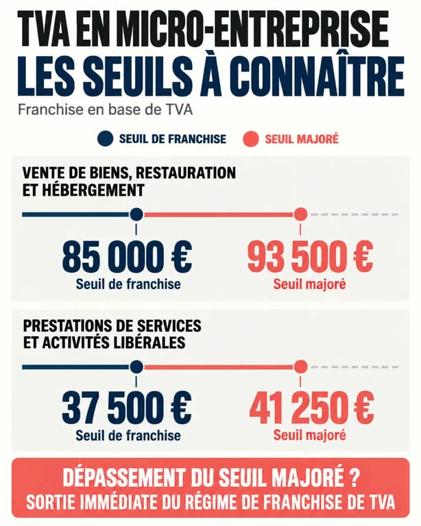 Infographie des seuils de TVA en micro-entreprise pour les activités de vente et de services