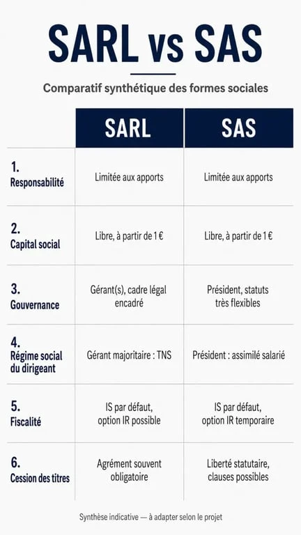 SARL et SAS : comparaison visuelle des différences clés pour choisir une forme juridique