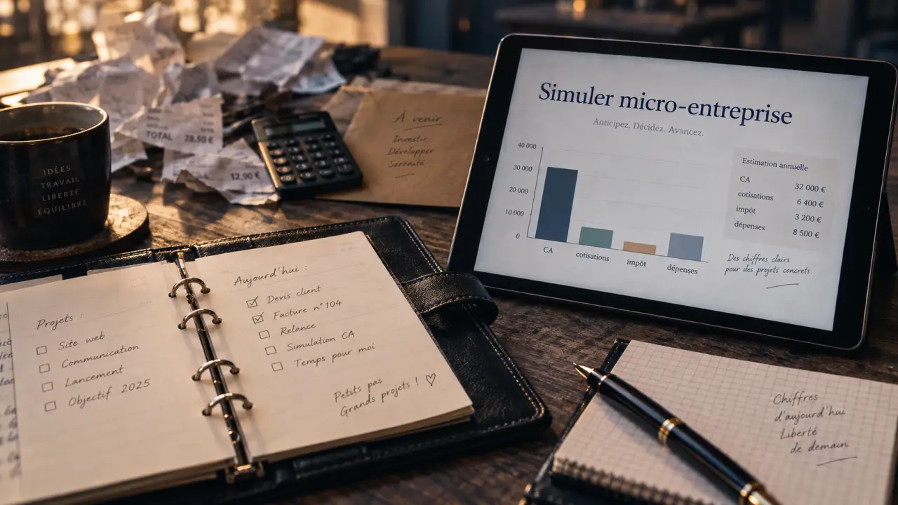 Micro entreprise simulation : CA nécessaire pour 2 633 € nets par mois